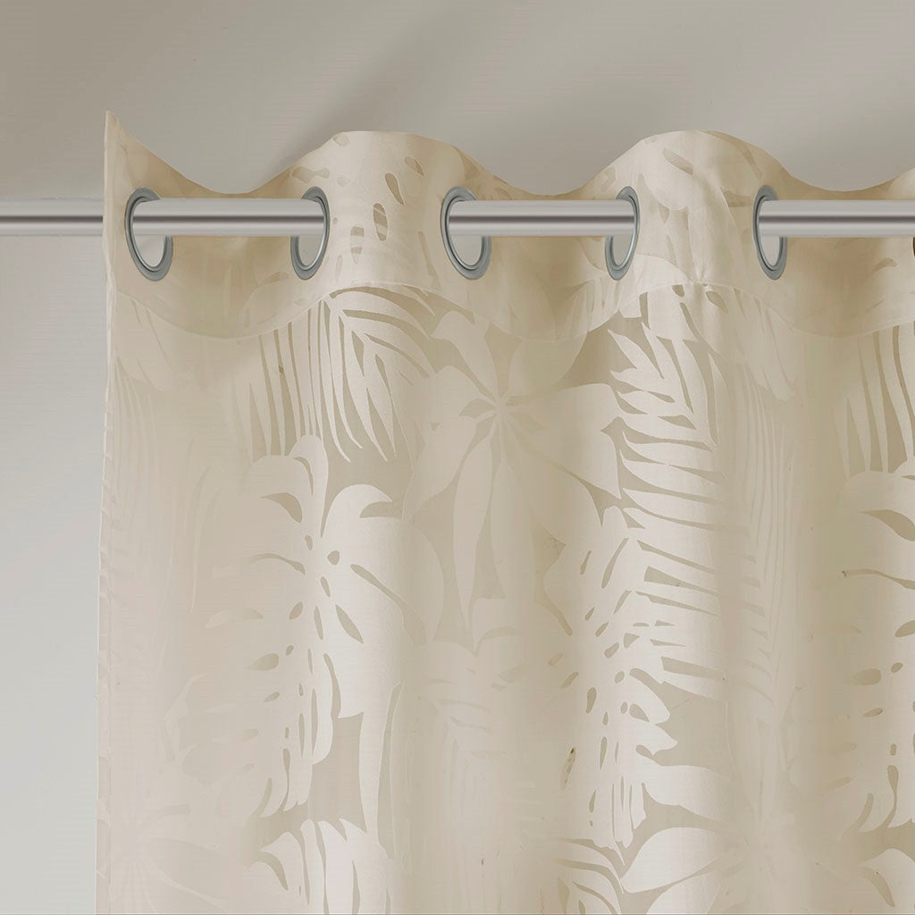 Palm Leaf Burnout Sheer Window Curtain 50x95 Natural