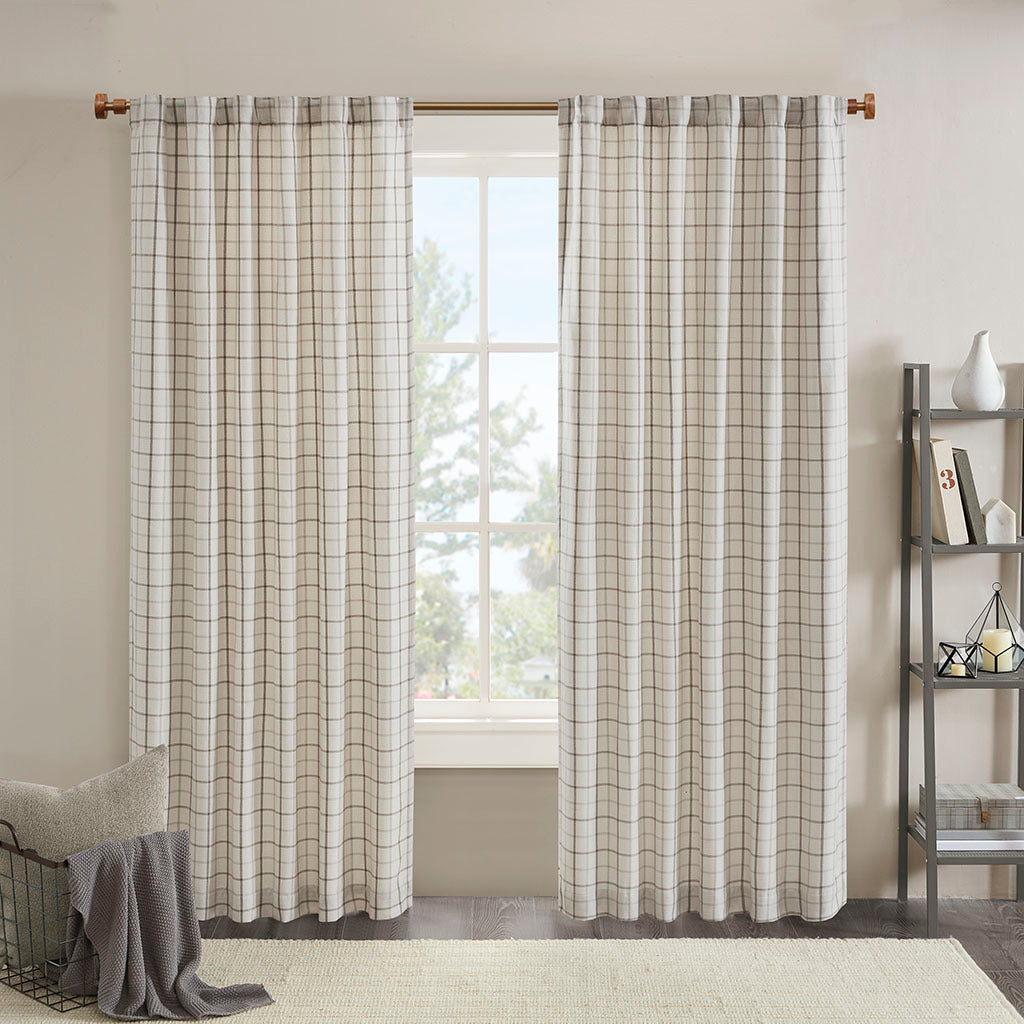 Plaid Rod Pocket and Back Tab Curtain Panel with Fleece Lining Natural 50x95