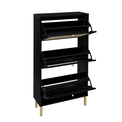 Modern Rattan 3 Door Shoe Rack Cabinet for Entryway