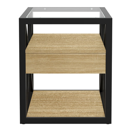 Set of 2 Modern End Tables with Drawer - Nightstands for Bedroom & Living Room