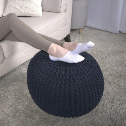 Bordeaux Knitted Cotton Round Pouf Ottoman Floor Cushion