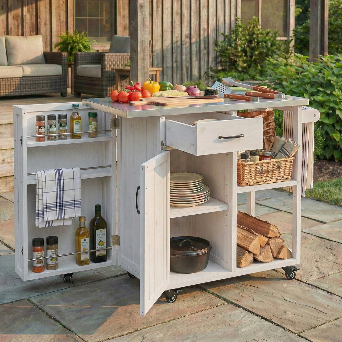 Outdoor Kitchen Island Fir Wood Prep Station