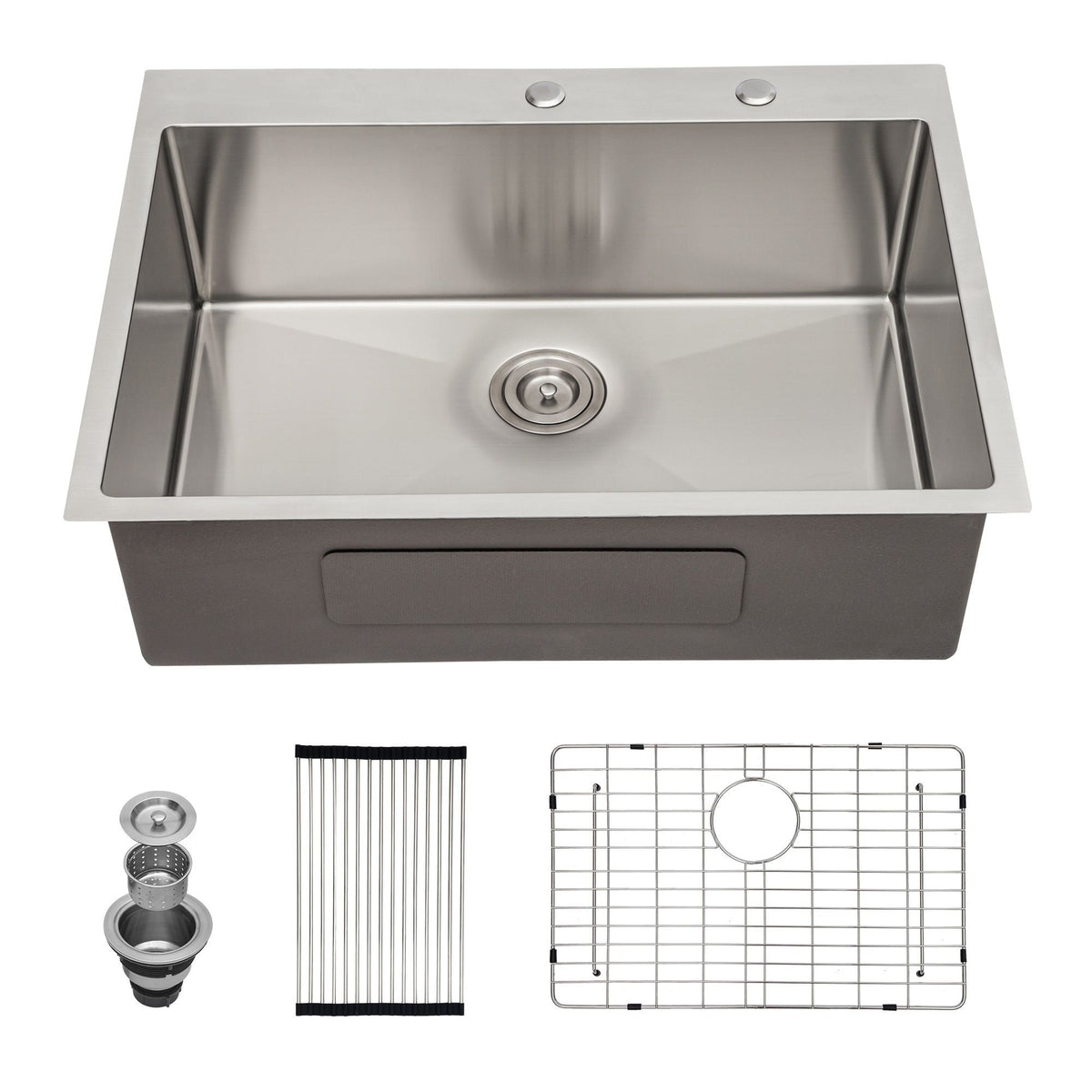 Drop In Kitchen Sink, 16 Gauge Stainless Steel, Single Bowl, Topmount Basin