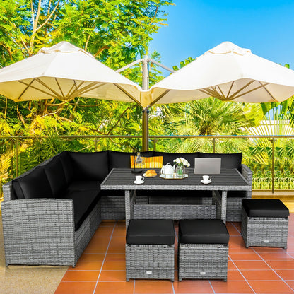 7 Pieces Patio Rattan Dining Furniture Sectional Sofa Set with Wicker Ottoman