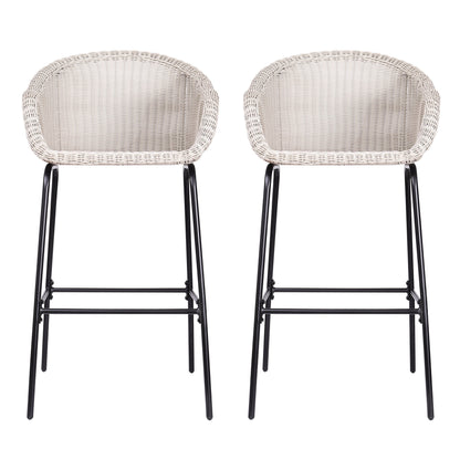 Ladd Outdoor Metal Wicker Barstool Set of 2 - Light Gray