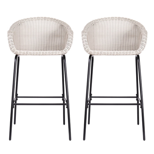 Ladd Outdoor Metal Wicker Barstool Set of 2 - Light Gray