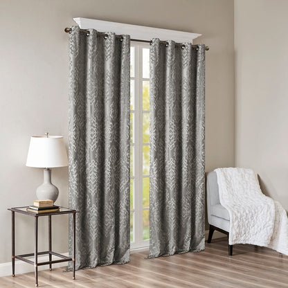 Knitted Jacquard Damask Total Blackout Grommet Curtain Panel