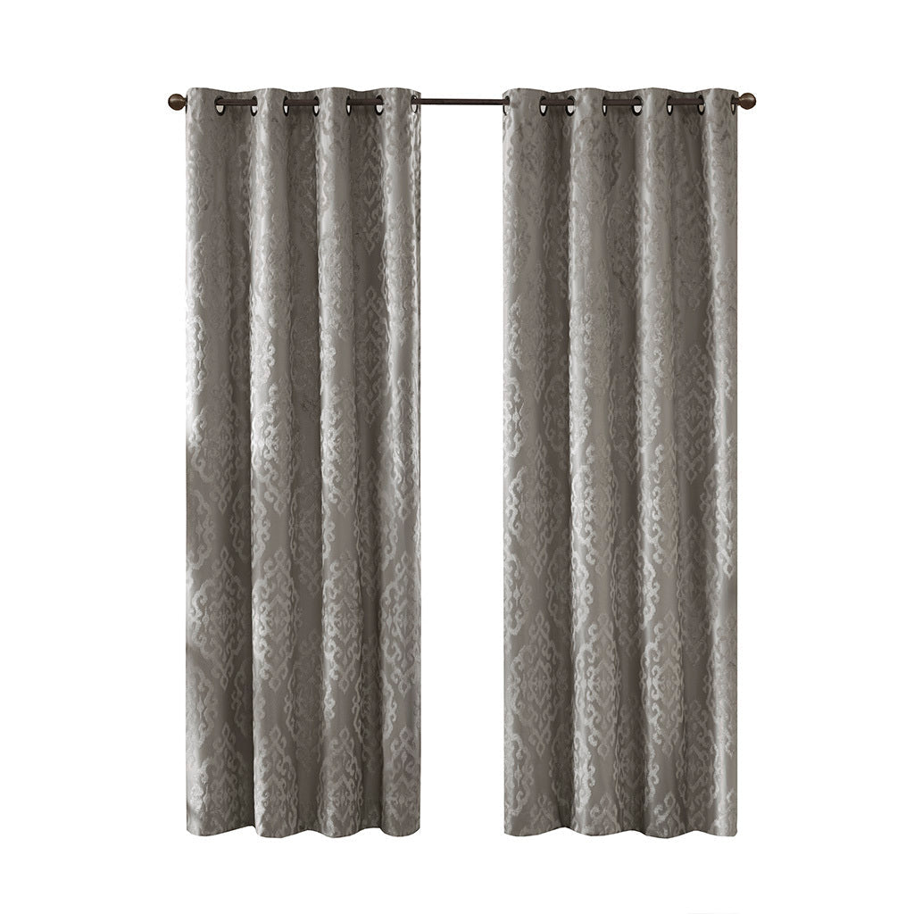 Knitted Jacquard Damask Total Blackout Grommet Curtain Panel