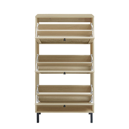 Modern Rattan 3 Door Shoe Rack Cabinet for Entryway