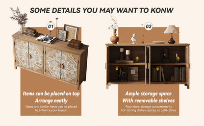 60" Wood Accent Cabinet with 4 Doors Brown and Antique White