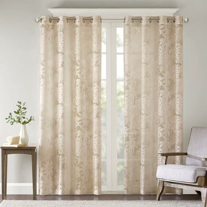 Palm Leaf Burnout Sheer Window Curtain 50x95 Natural
