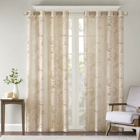 Palm Leaf Burnout Sheer Window Curtain 50x95 Natural