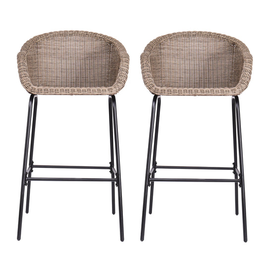 Ladd Outdoor Metal Wicker Barstool Set of 2