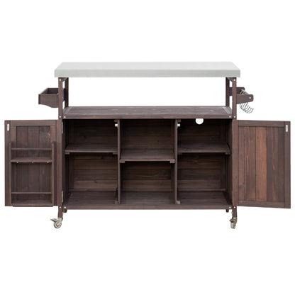 K&K Outdoor Kitchen Island, Rolling Bar Cart & Storage Cabinet