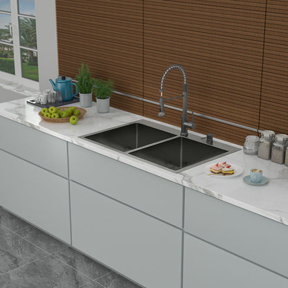 Double Bowl Drop In Kitchen Sink 33" X 22" With 16 Gauge Stainless Steel And 2 10" Deep Basins - Gunmetal Black