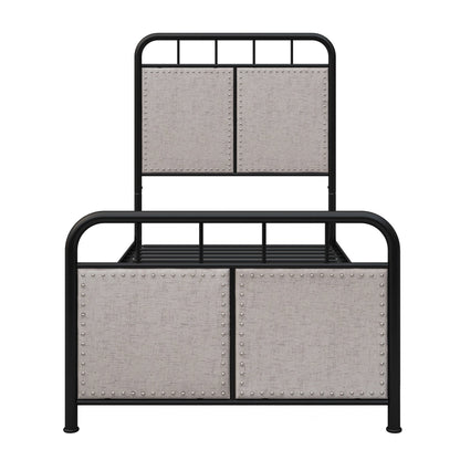 Twin Size Linen Upholstered Platform Metal Bed Frame with Fabric Headboard and Footboard
