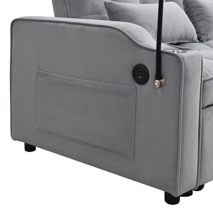 Modern Velvet Loveseat Futon Sofa Couch with Pullout Bed