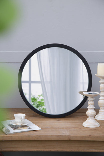 Circle Wall Mirror With Wooden Frame for Living Room