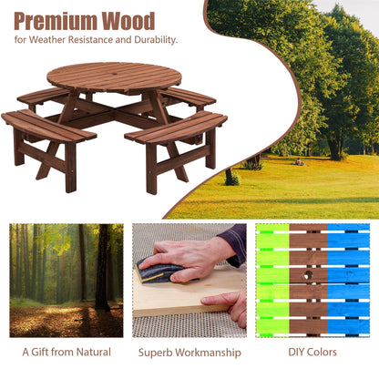 8 Person Wooden Picnic Table Outdoor Camping Dining Table with Seat