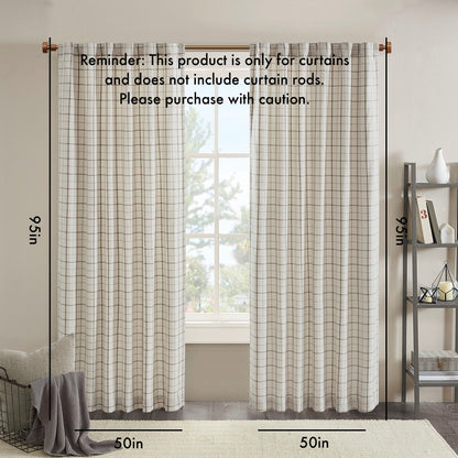 Plaid Rod Pocket and Back Tab Curtain Panel with Fleece Lining Natural 50x95