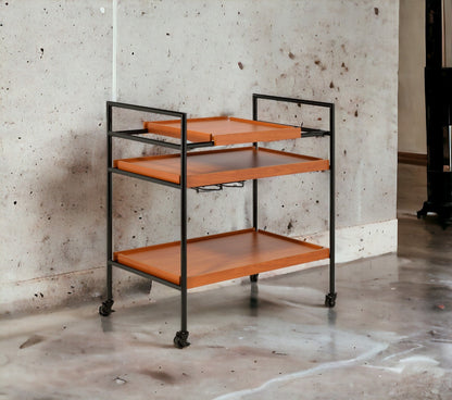 Oaken Honey Oak & Black Finish Serving Cart