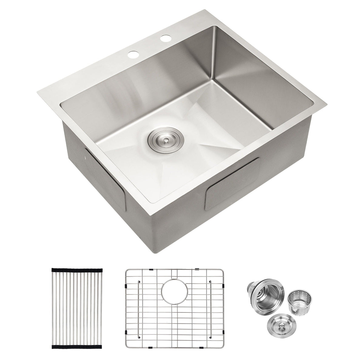 Drop In Kitchen Sink, 16 Gauge Stainless Steel, Single Bowl, Topmount Basin