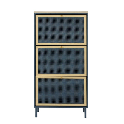 Modern Rattan 3 Door Shoe Rack Cabinet for Entryway