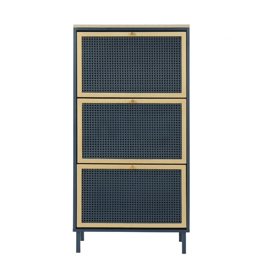 Modern Rattan 3 Door Shoe Rack Cabinet for Entryway
