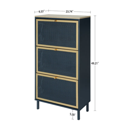 Modern Rattan 3 Door Shoe Rack Cabinet for Entryway