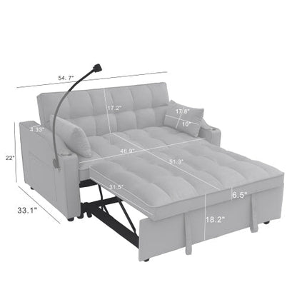 Modern Velvet Loveseat Futon Sofa Couch with Pullout Bed