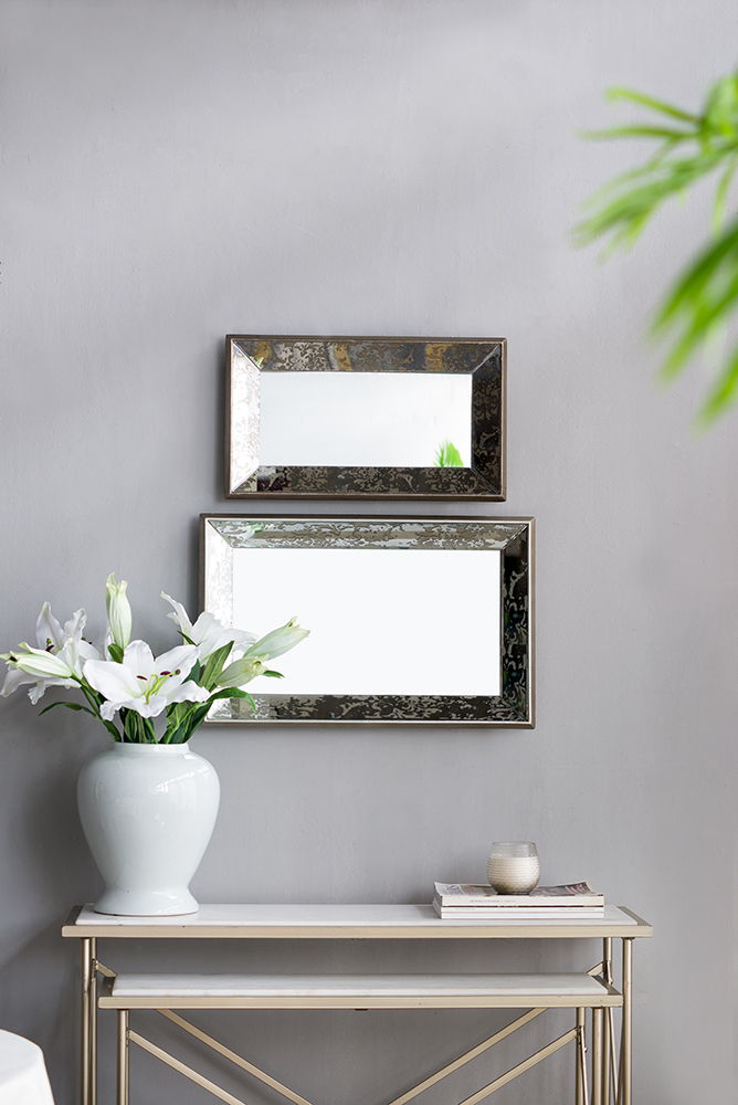 Antique Rectangle Mirror with Floral Accents