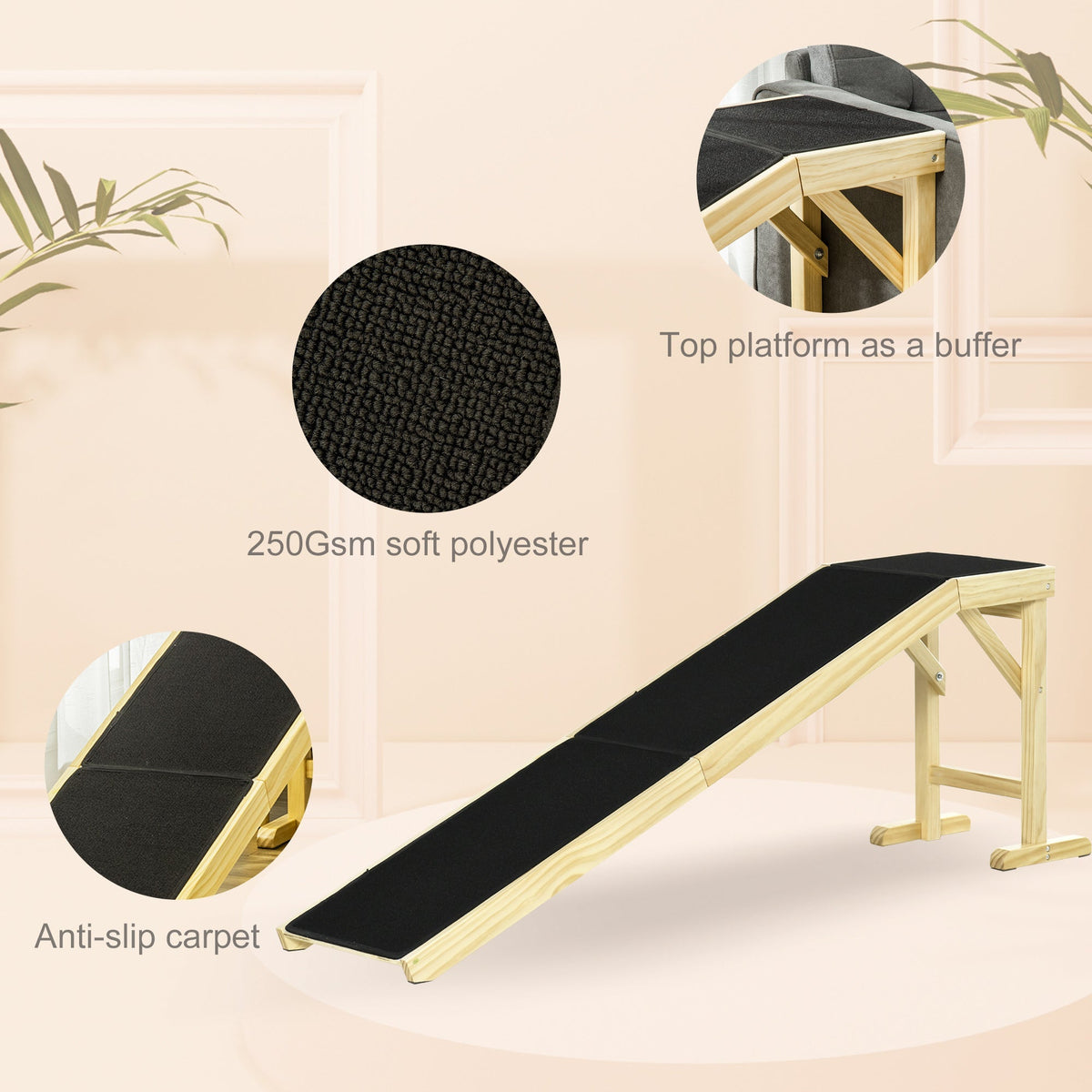 PawHut Dog Ramp for Bed with Non-Slip Carpet