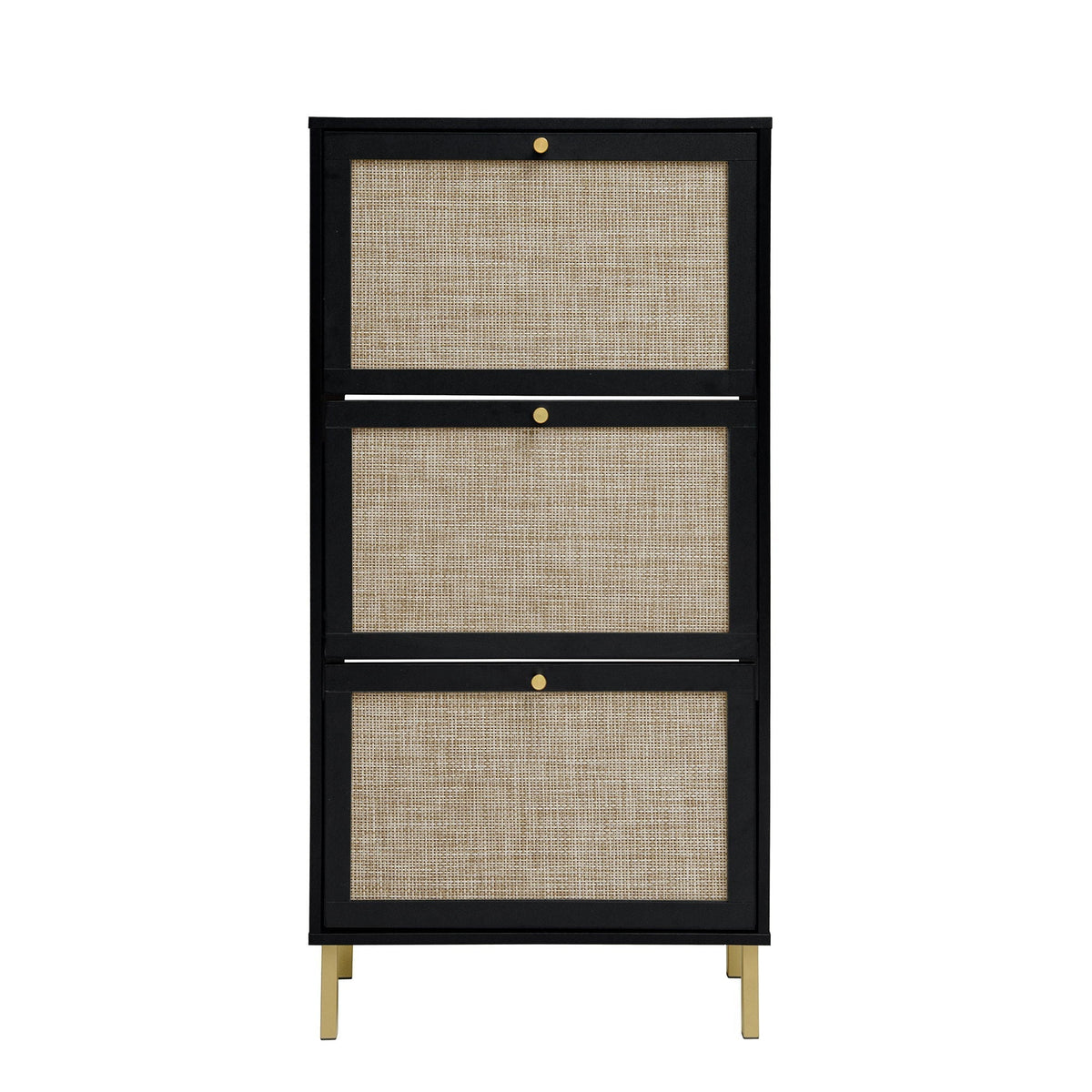 Modern Rattan 3 Door Shoe Rack Cabinet for Entryway
