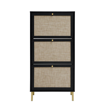 Modern Rattan 3 Door Shoe Rack Cabinet for Entryway