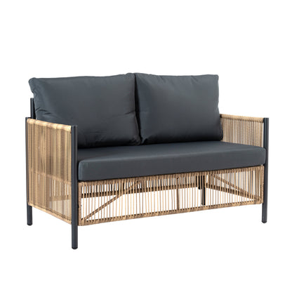 Patio 4-Piece Brown PE Wicker Sofa Set with Grey Cushions