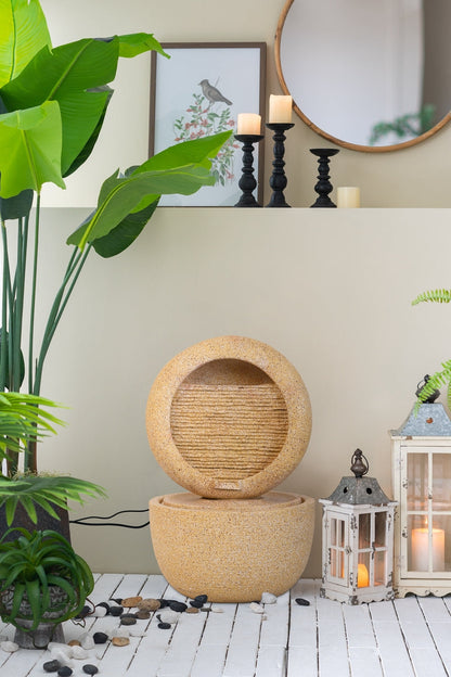 21.7x21.7x34.3 Inch Cement Round Water Fountain with Light and Pump