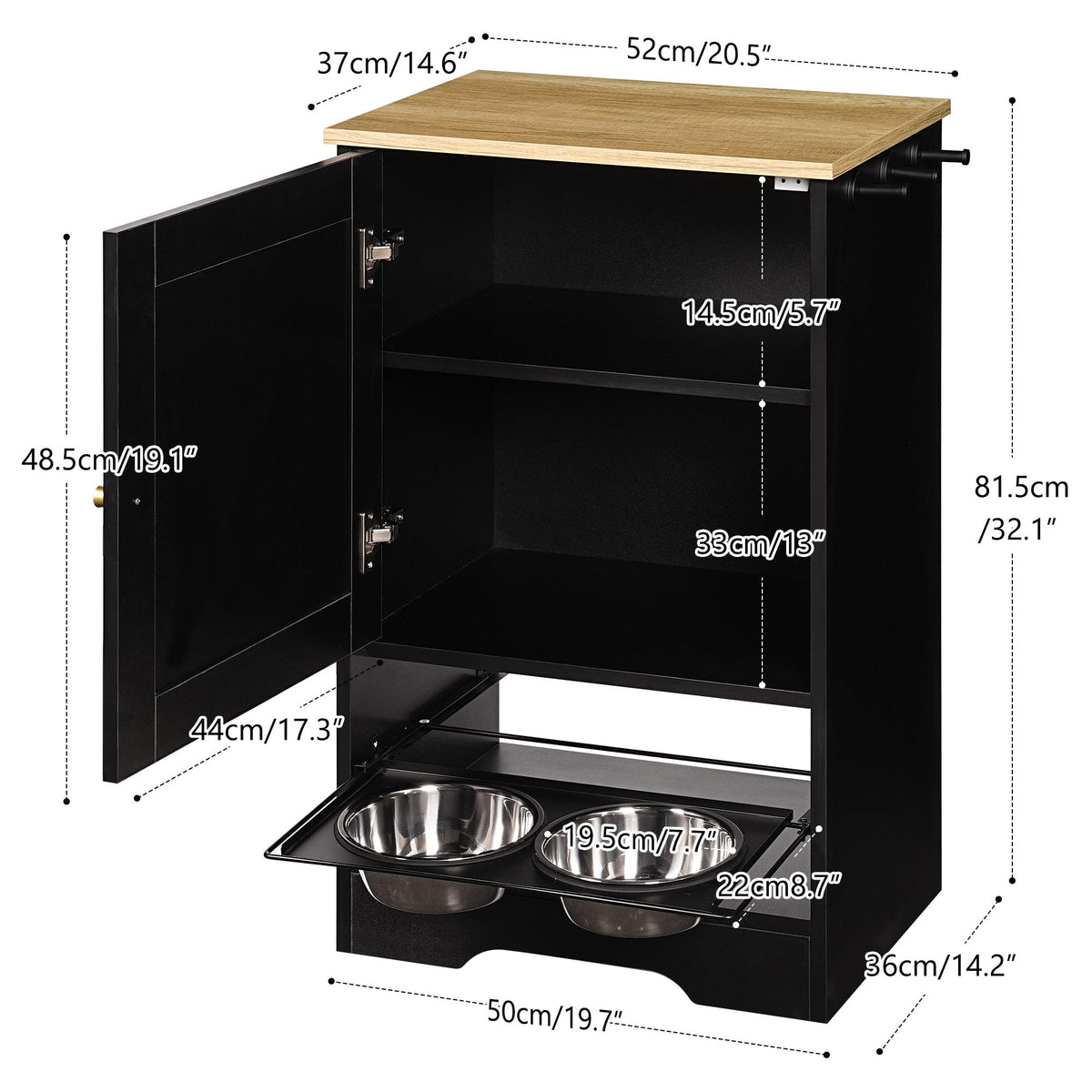 Feeding Station with 1 Storage Cabinet Black