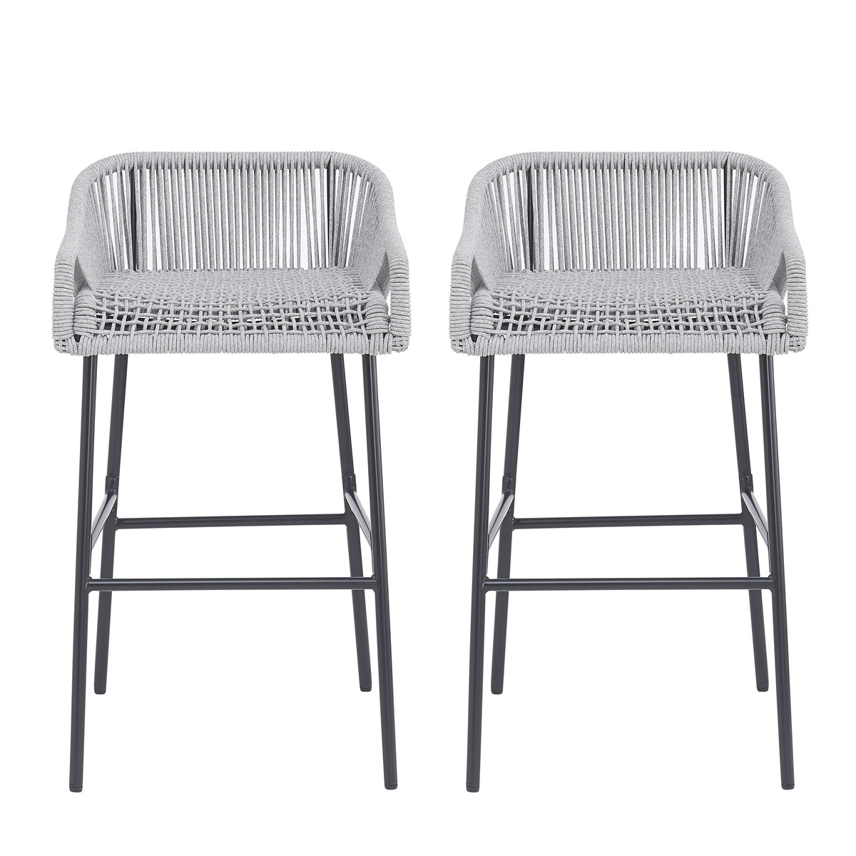 La Push Outdoor Patio Light Gray Rope Bar Stool, Set of 2