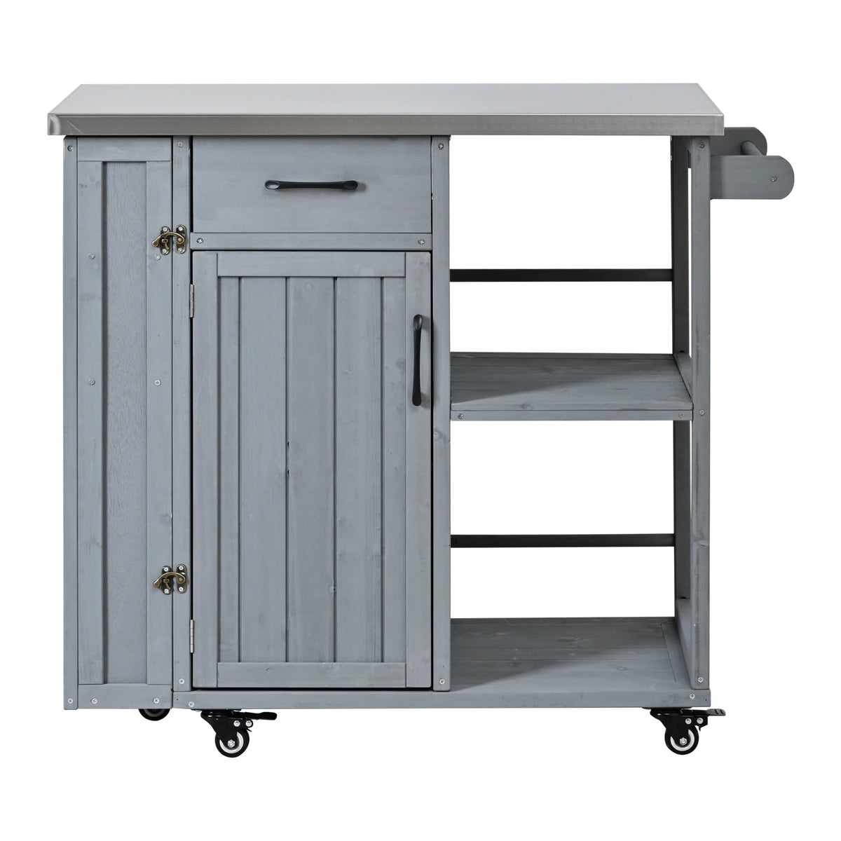 Outdoor Kitchen Island Fir Wood Prep Station with Stainless Steel Top