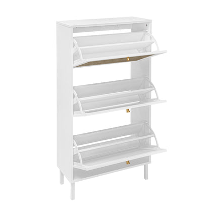 Modern Rattan 3 Door Shoe Rack Cabinet for Entryway