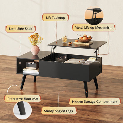 Lift Top Coffee Table with Hidden Storage, Black Mid Century Modern Wooden Coffee Table, for Dining/Living Rooms/Offices; 39.4"W x 19.7"D x 16.9"H