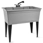 Tehila Freestanding Double-Wide Grey Utility Sink with Steel Legs & Black Pull-Out Faucet, Multi-Purpose Heavy-Duty Laundry Tub and Kitchen Sink for Homes & Business