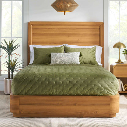 Queen Modern Wood Platform Bed Frame with Round Corners and Headboard