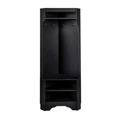 Modern Black Corner Hall Tree Coat Rack Entryway Storage Cabinet Shoe Bench