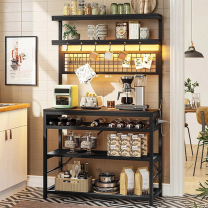 Black Modern Industrial Kitchen Baker's Rack with Multi-Color LED Lights