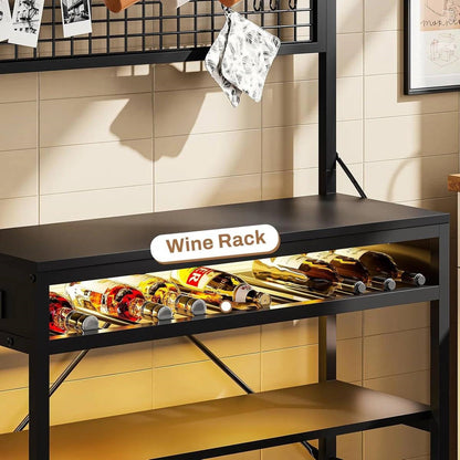 Black Modern Industrial Kitchen Baker's Rack with Multi-Color LED Lights