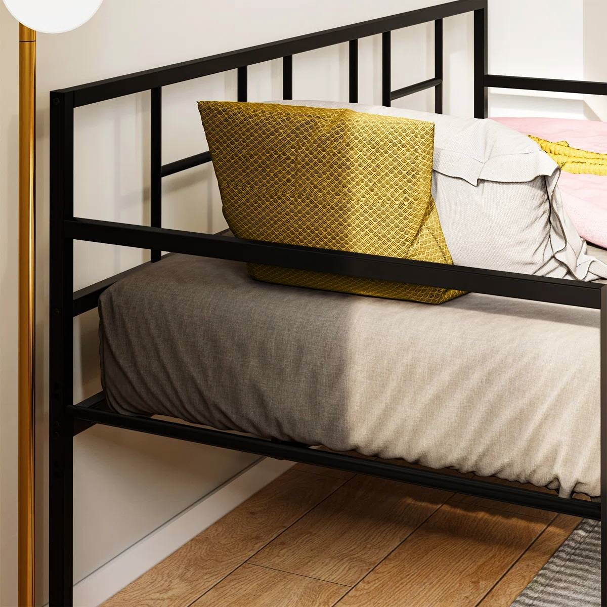 Twin size Black Metal Daybed Frame with Roll Out Trundle Bed Frame