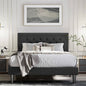 Queen Black Linen Upholstered Platform Bed Frame with Button-Tufted Headboard