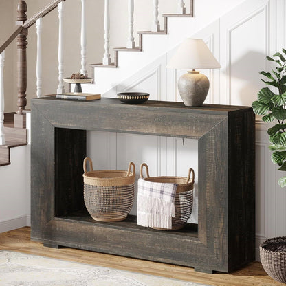 Modern Farmhouse 47-inch Long Sofa Table in Dark Grey Black Wood Finish