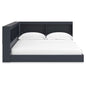 Twin size Blue Wooden Corner Storage Bed with Bookcase Headboard and USB Ports